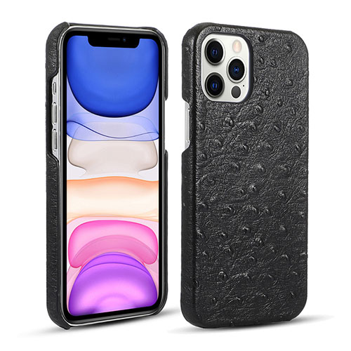 Soft Luxury Leather Snap On Case Cover R02 for Apple iPhone 12 Pro Black
