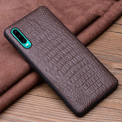 Soft Luxury Leather Snap On Case Cover R02 for Huawei P30 Brown