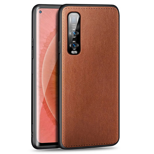 Soft Luxury Leather Snap On Case Cover R02 for Oppo Find X2 Pro Brown