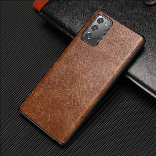 Soft Luxury Leather Snap On Case Cover R02 for Samsung Galaxy Note 20 5G Brown