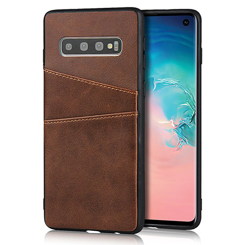 Soft Luxury Leather Snap On Case Cover R02 for Samsung Galaxy S10 Brown