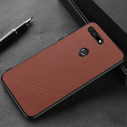 Soft Luxury Leather Snap On Case Cover R03 for Huawei Honor View 20 Brown
