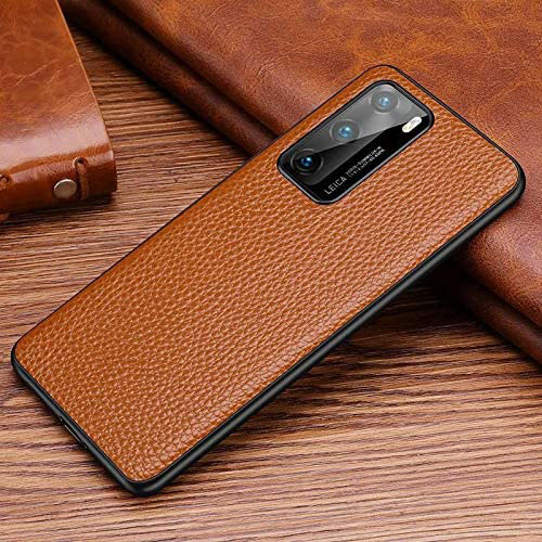 Soft Luxury Leather Snap On Case Cover R03 for Huawei P40 Brown