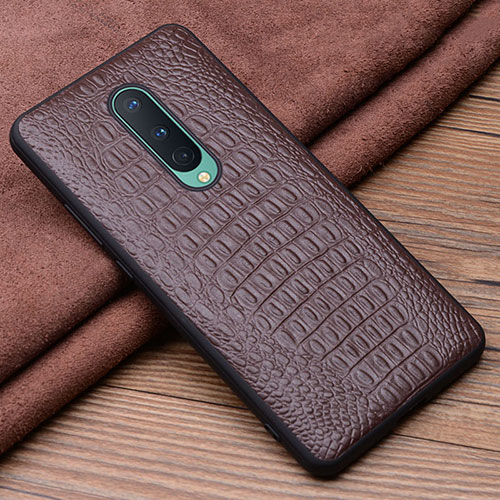 Soft Luxury Leather Snap On Case Cover R03 for OnePlus 8 Brown