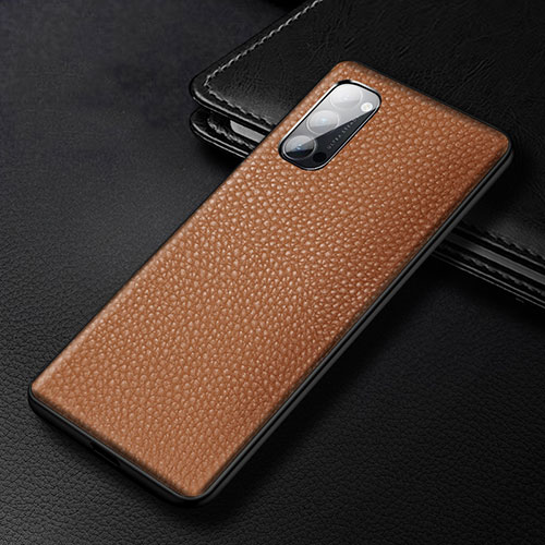 Soft Luxury Leather Snap On Case Cover R03 for Oppo Reno4 5G Brown