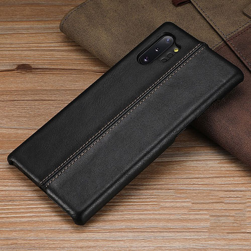 Soft Luxury Leather Snap On Case Cover R03 for Samsung Galaxy Note 10 Plus Black