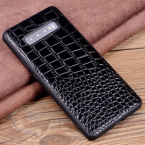 Soft Luxury Leather Snap On Case Cover R03 for Samsung Galaxy S10 Plus Black