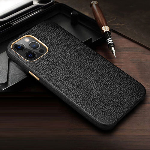 Soft Luxury Leather Snap On Case Cover R04 for Apple iPhone 12 Pro Black
