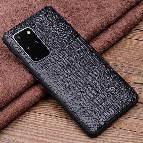 Soft Luxury Leather Snap On Case Cover R04 for Samsung Galaxy S20 Plus Black