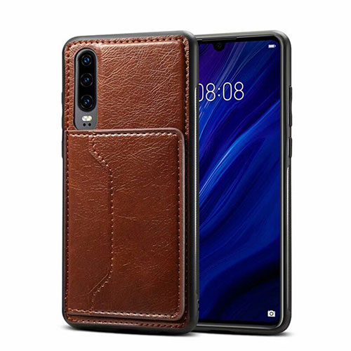 Soft Luxury Leather Snap On Case Cover R05 for Huawei P30 Brown