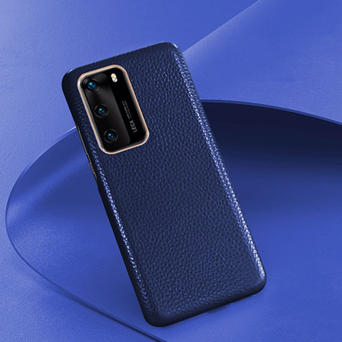 Soft Luxury Leather Snap On Case Cover R05 for Huawei P40 Blue