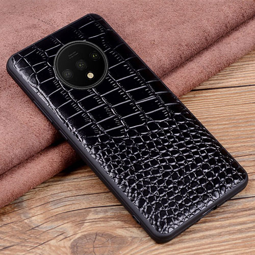 Soft Luxury Leather Snap On Case Cover R05 for OnePlus 7T Black