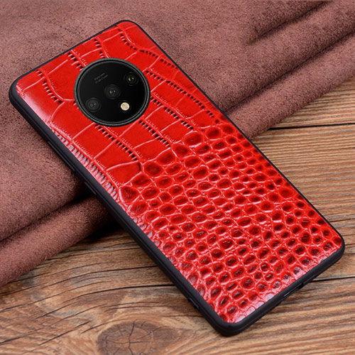 Soft Luxury Leather Snap On Case Cover R05 for OnePlus 7T Red