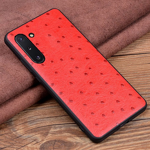 Soft Luxury Leather Snap On Case Cover R05 for Samsung Galaxy Note 10 Red