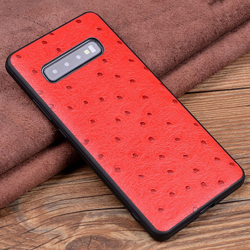Soft Luxury Leather Snap On Case Cover R05 for Samsung Galaxy S10 Red