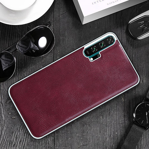 Soft Luxury Leather Snap On Case Cover R06 for Huawei Honor 20 Pro Red Wine
