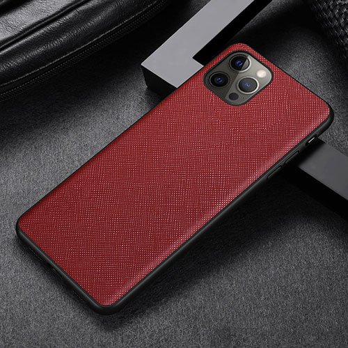 Soft Luxury Leather Snap On Case Cover R07 for Apple iPhone 12 Pro Red