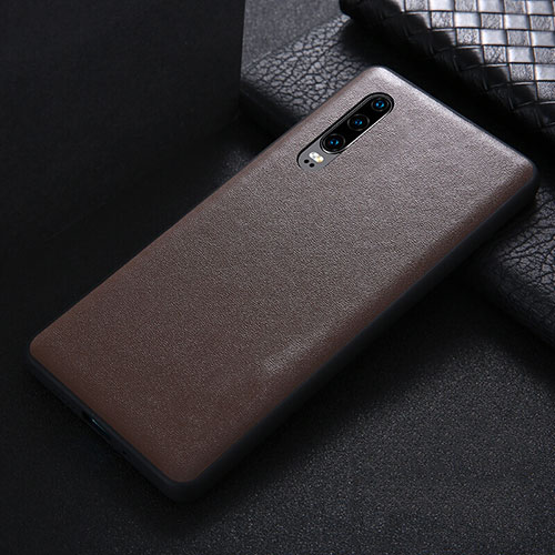 Soft Luxury Leather Snap On Case Cover R07 for Huawei P30 Brown