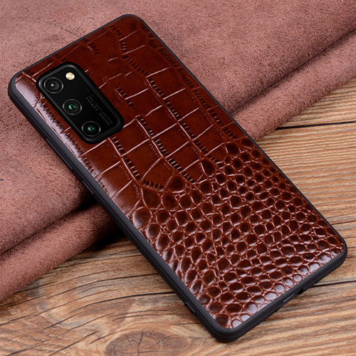 Soft Luxury Leather Snap On Case Cover R08 for Huawei Honor View 30 5G Brown