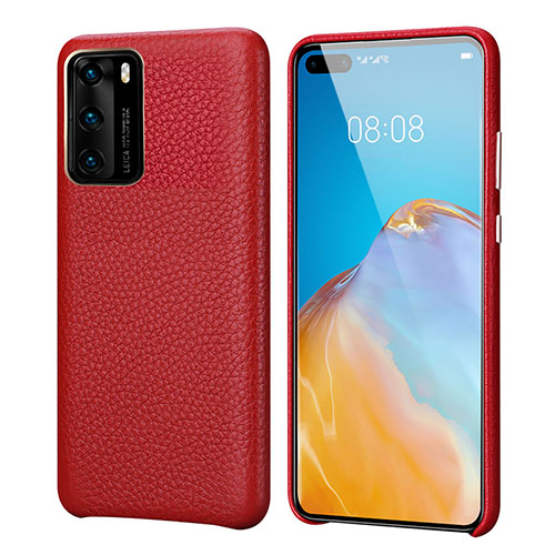 Soft Luxury Leather Snap On Case Cover R09 for Huawei P40 Red