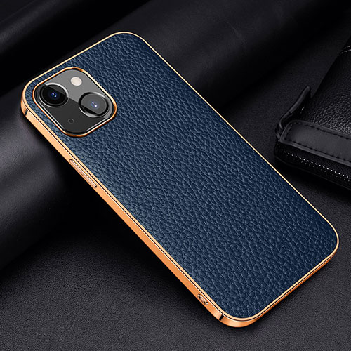 Soft Luxury Leather Snap On Case Cover S01 for Apple iPhone 13 Blue