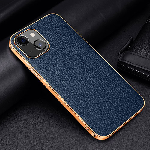 Soft Luxury Leather Snap On Case Cover S01 for Apple iPhone 14 Blue