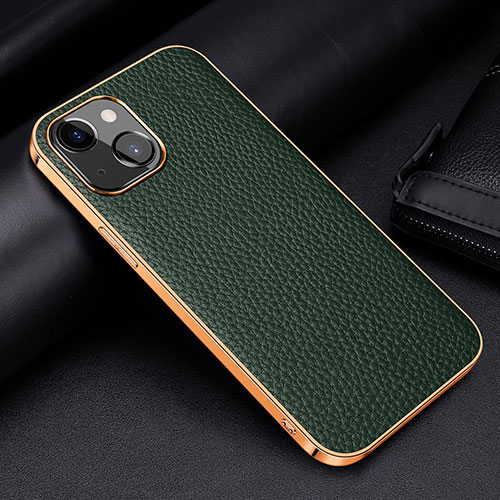 Soft Luxury Leather Snap On Case Cover S01 for Apple iPhone 14 Green