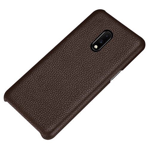 Soft Luxury Leather Snap On Case Cover S01 for OnePlus 7 Brown