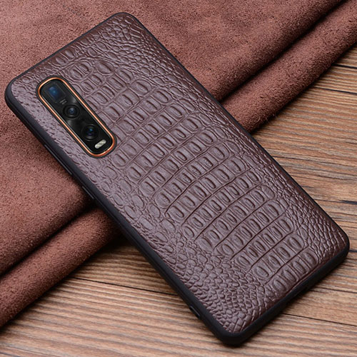 Soft Luxury Leather Snap On Case Cover S01 for Oppo Find X2 Pro Brown