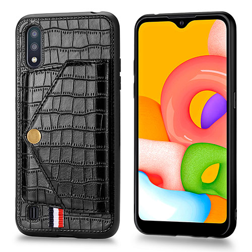 Soft Luxury Leather Snap On Case Cover S01D for Samsung Galaxy A01 SM-A015 Black