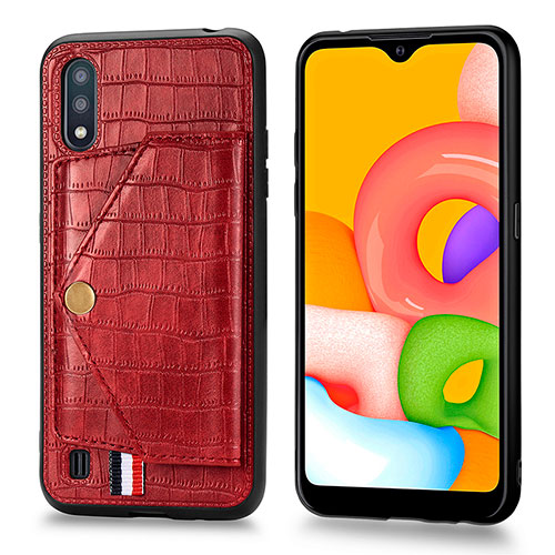 Soft Luxury Leather Snap On Case Cover S01D for Samsung Galaxy A01 SM-A015 Red