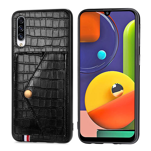 Soft Luxury Leather Snap On Case Cover S01D for Samsung Galaxy A50S Black