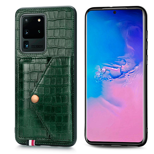 Soft Luxury Leather Snap On Case Cover S01D for Samsung Galaxy S20 Ultra 5G Green