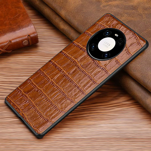 Soft Luxury Leather Snap On Case Cover S02 for Huawei Mate 40E Pro 4G Brown