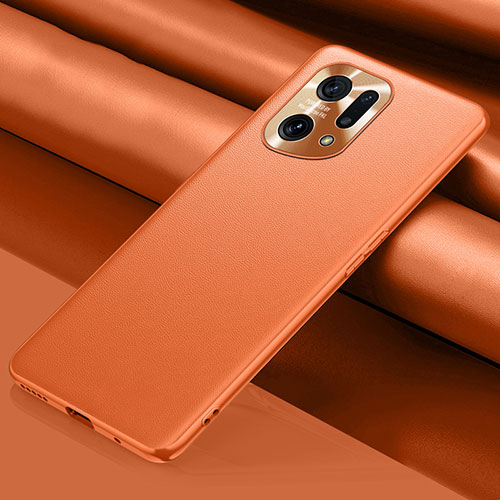 Soft Luxury Leather Snap On Case Cover S02 for Oppo Find X5 5G Orange