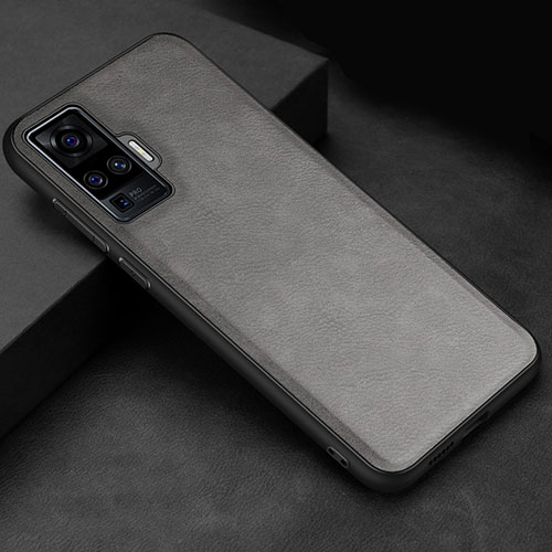 Soft Luxury Leather Snap On Case Cover S02 for Vivo X51 5G Gray