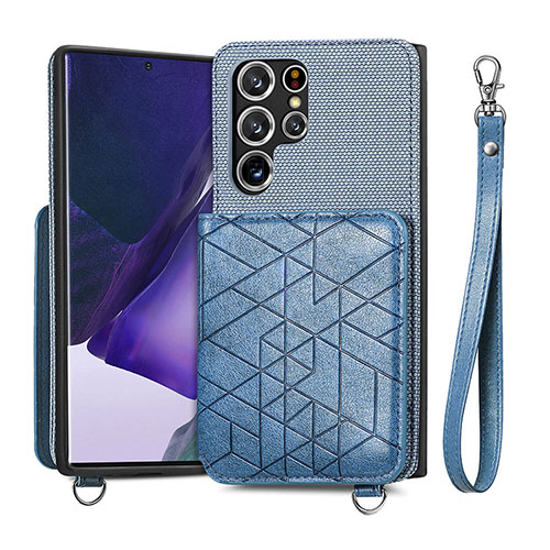 Soft Luxury Leather Snap On Case Cover S02D for Samsung Galaxy S21 Ultra 5G Blue