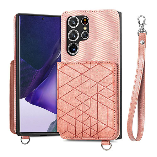 Soft Luxury Leather Snap On Case Cover S02D for Samsung Galaxy S21 Ultra 5G Pink
