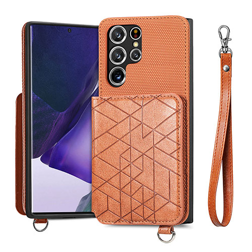 Soft Luxury Leather Snap On Case Cover S02D for Samsung Galaxy S22 Ultra 5G Brown