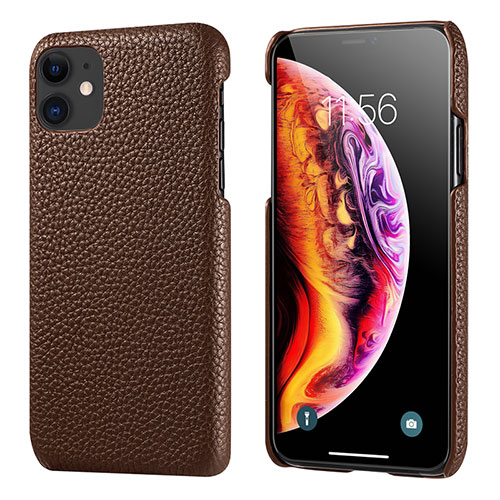 Soft Luxury Leather Snap On Case Cover S03 for Apple iPhone 11 Brown