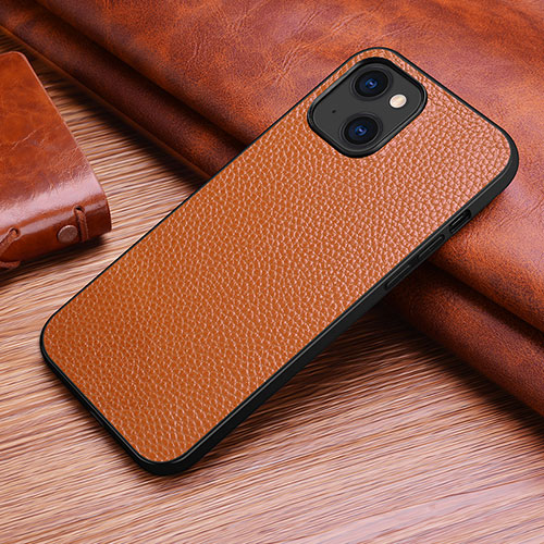 Soft Luxury Leather Snap On Case Cover S03 for Apple iPhone 14 Plus Brown