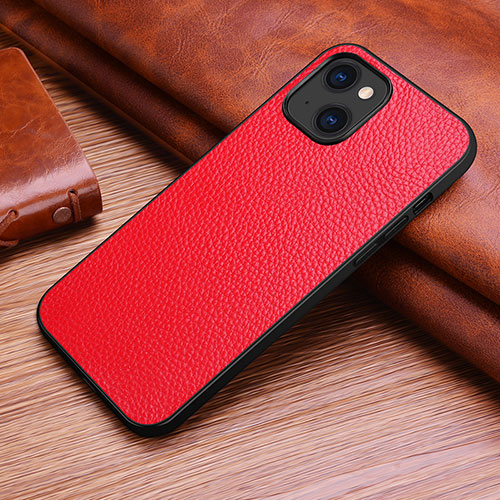 Soft Luxury Leather Snap On Case Cover S03 for Apple iPhone 14 Red