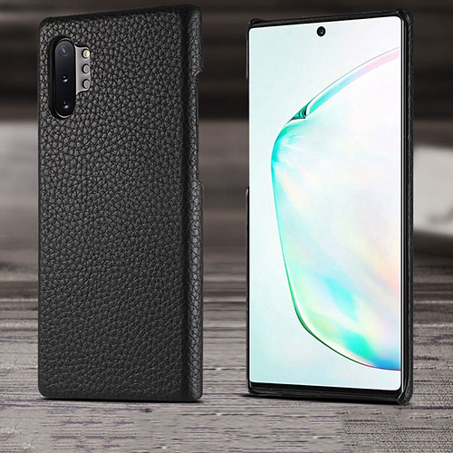 Soft Luxury Leather Snap On Case Cover S03 for Samsung Galaxy Note 10 Plus Black