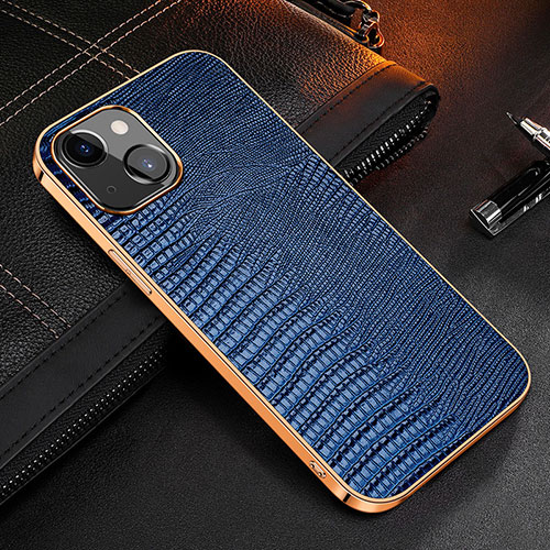 Soft Luxury Leather Snap On Case Cover S04 for Apple iPhone 13 Mini Blue