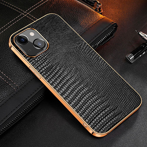 Soft Luxury Leather Snap On Case Cover S04 for Apple iPhone 14 Black