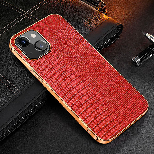 Soft Luxury Leather Snap On Case Cover S04 for Apple iPhone 14 Red