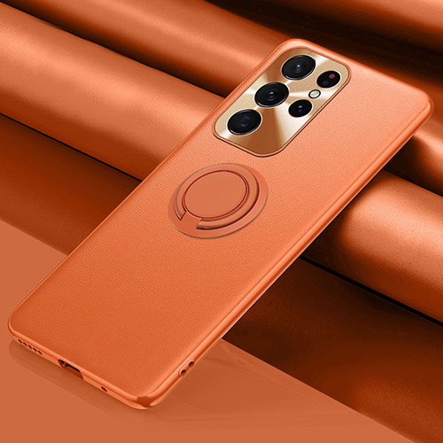 Soft Luxury Leather Snap On Case Cover S04 for Samsung Galaxy S21 Ultra 5G Orange
