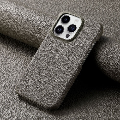 Soft Luxury Leather Snap On Case Cover S04D for Apple iPhone 13 Pro Dark Gray