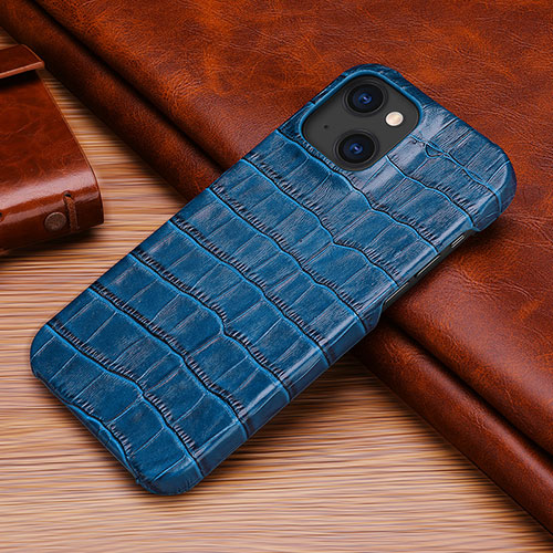 Soft Luxury Leather Snap On Case Cover S06 for Apple iPhone 13 Mini Blue