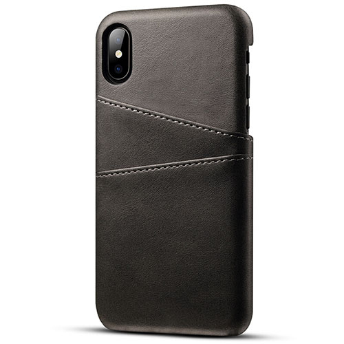 Soft Luxury Leather Snap On Case Cover S06 for Apple iPhone Xs Black